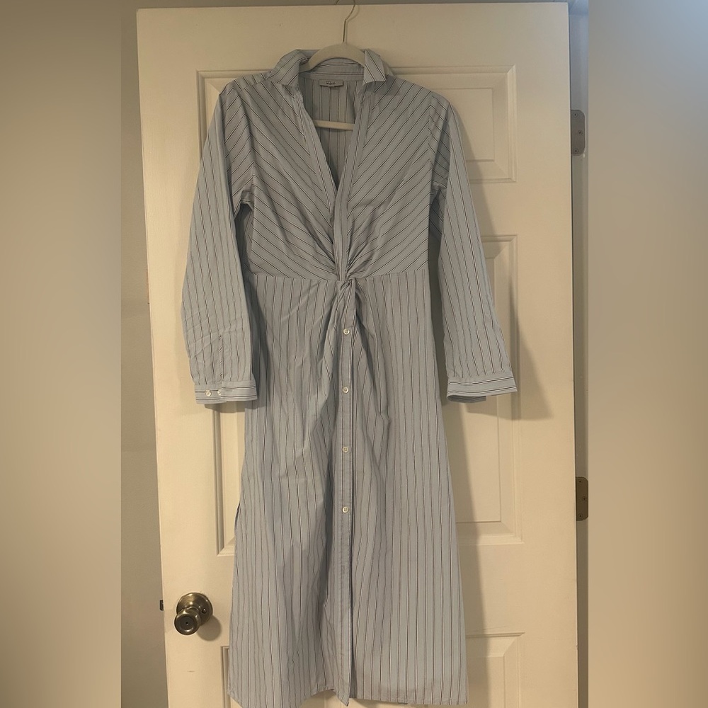 Rails Blue Pinstrioe Long Sleeve Midi Dress